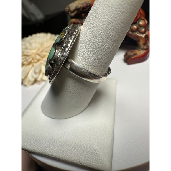 VTG Sterling Silver Turquoise Flower Ring - Picture 3 of 7